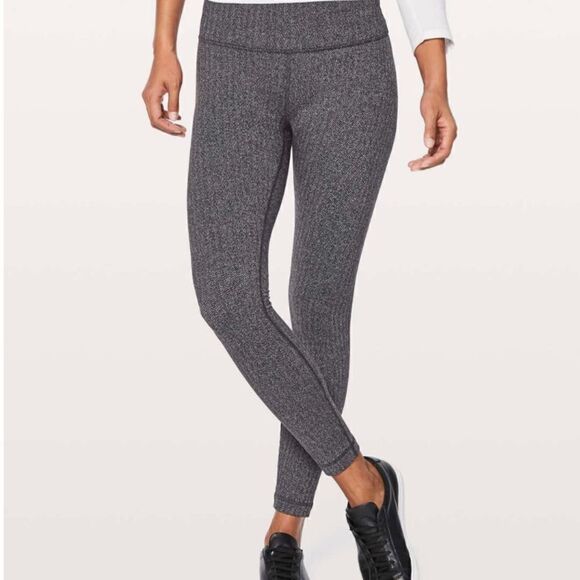 Lululemon Wonder Under High Rise Grey Herringbone Thick 25” Leggings ~Size: 6~ - Picture 1 of 16